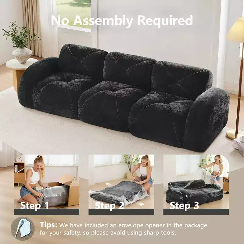 Clihome 110Boneless Sofa With Tufted,Soft Velvet Fabric,Modular Sectional Sofa,32D High Density Sponge,Anti-Slip Design,Ergonomic Design Bottom