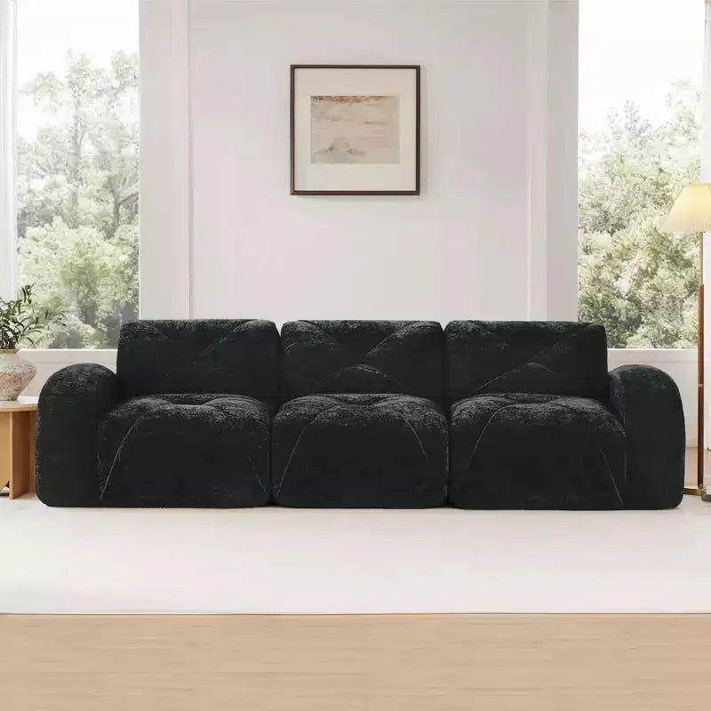 Clihome 110Boneless Sofa With Tufted,Soft Velvet Fabric,Modular Sectional Sofa,32D High Density Sponge,Anti-Slip Design,Ergonomic Design Bottom