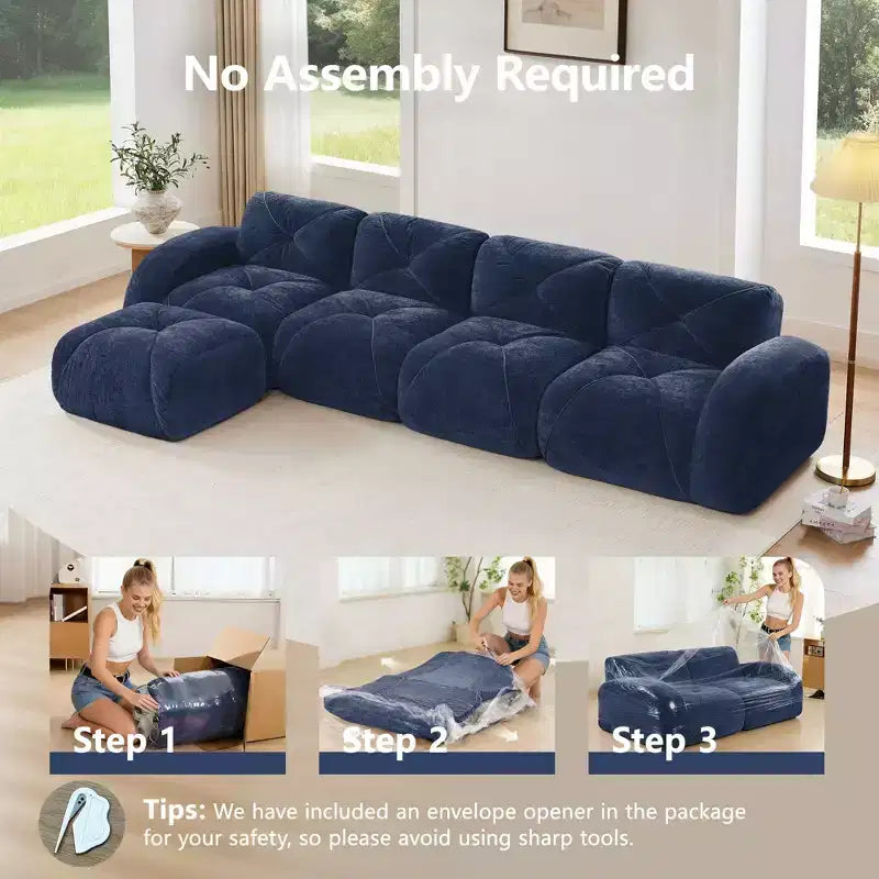Clihome L-shaped Soft Velvet Fabric,32D High Density Sponge Bottom,Ergonomic Design Bottom,Anti-Slip Design,Free Combination,Movable Ottoman