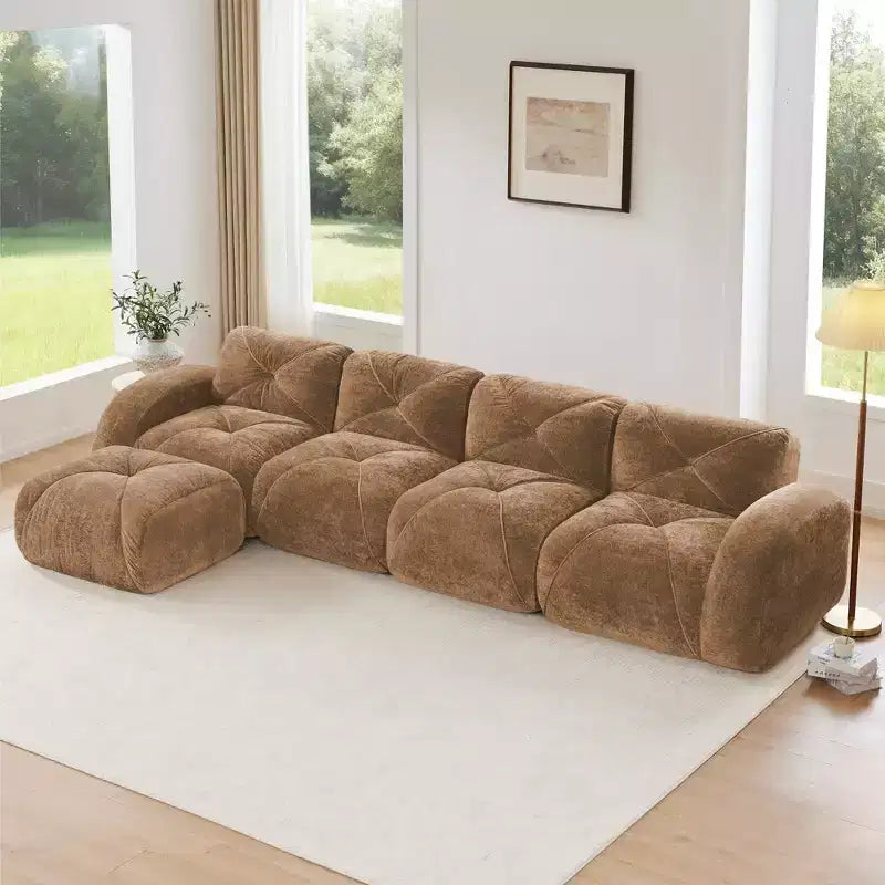 Clihome L-shaped Soft Velvet Fabric,32D High Density Sponge Bottom,Ergonomic Design Bottom,Anti-Slip Design,Free Combination,Movable Ottoman