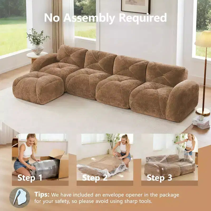 Clihome L-shaped Soft Velvet Fabric,32D High Density Sponge Bottom,Ergonomic Design Bottom,Anti-Slip Design,Free Combination,Movable Ottoman