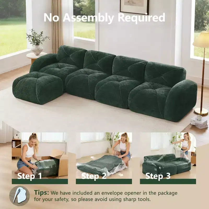 Clihome L-shaped Soft Velvet Fabric,32D High Density Sponge Bottom,Ergonomic Design Bottom,Anti-Slip Design,Free Combination,Movable Ottoman