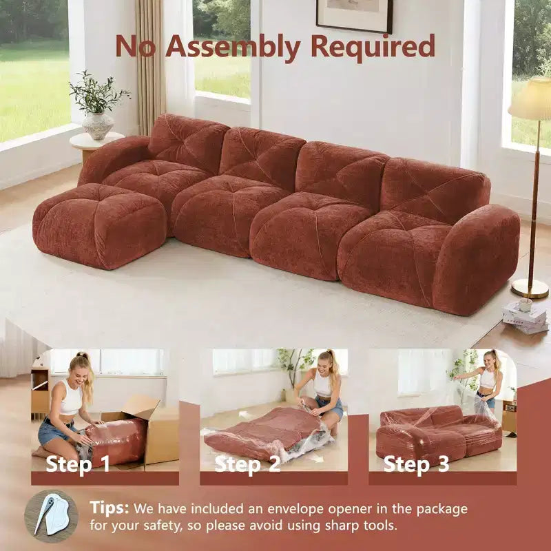 Clihome L-shaped Soft Velvet Fabric,32D High Density Sponge Bottom,Ergonomic Design Bottom,Anti-Slip Design,Free Combination,Movable Ottoman