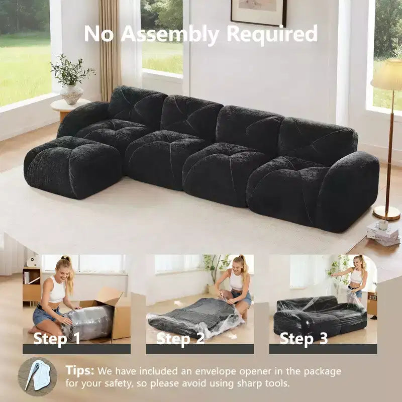 Clihome L-shaped Soft Velvet Fabric,32D High Density Sponge Bottom,Ergonomic Design Bottom,Anti-Slip Design,Free Combination,Movable Ottoman