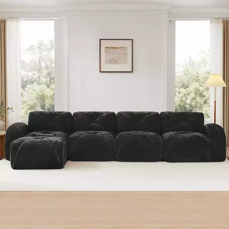 Clihome L-shaped Soft Velvet Fabric,32D High Density Sponge Bottom,Ergonomic Design Bottom,Anti-Slip Design,Free Combination,Movable Ottoman