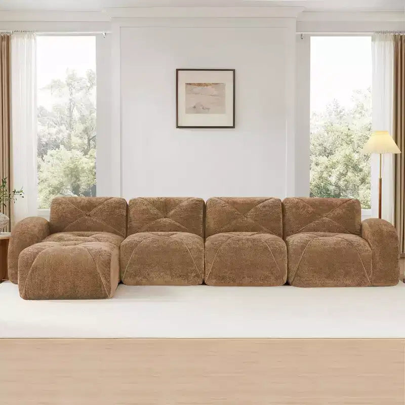 Terciopelo Suave en Forma de L Clihome, Fondo de Esponja de Alta Densidad 32D, Fondo con Diseño Ergonómico, Diseño Antideslizante, Combinación Libre, Otomana Móvil