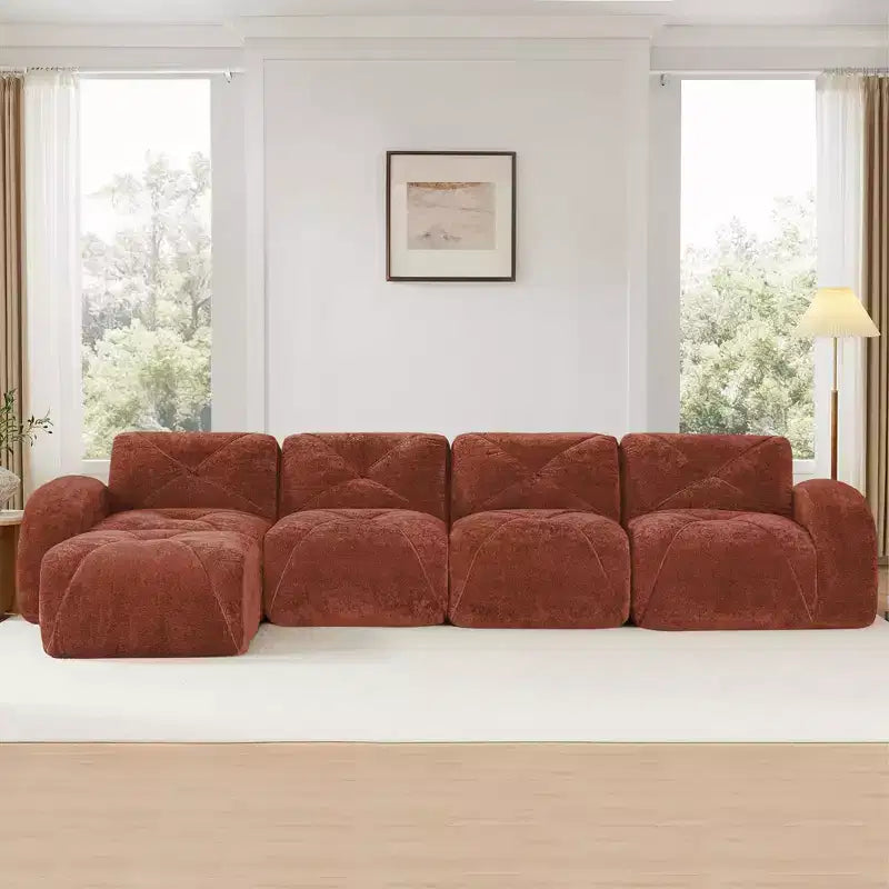 Terciopelo Suave en Forma de L Clihome, Fondo de Esponja de Alta Densidad 32D, Fondo con Diseño Ergonómico, Diseño Antideslizante, Combinación Libre, Otomana Móvil