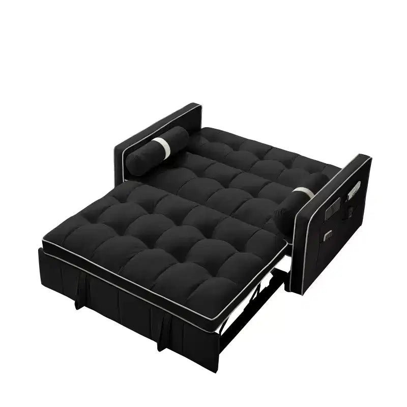 55.5 Inch Pull Out Sofa Bed, Velvet Loveseat Futon with Side Pockets, Modern Sleeper Couch for Small Spaces Living Room Bedroom