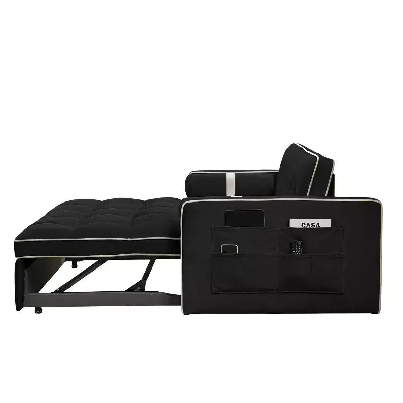 55.5 Inch Pull Out Sofa Bed, Velvet Loveseat Futon with Side Pockets, Modern Sleeper Couch for Small Spaces Living Room Bedroom
