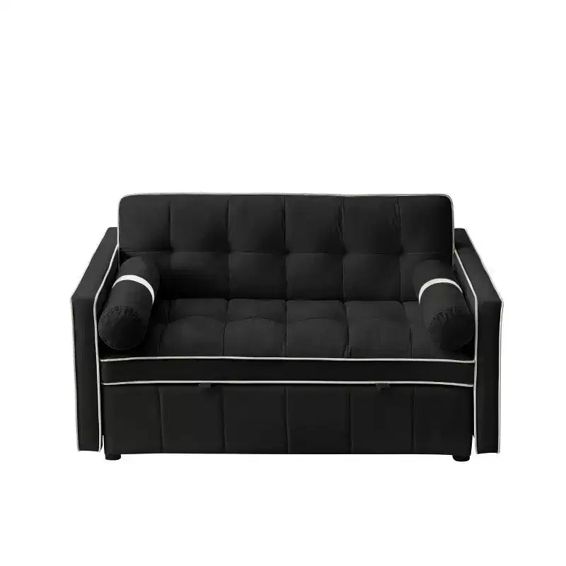 55.5 Inch Pull Out Sofa Bed, Velvet Loveseat Futon with Side Pockets, Modern Sleeper Couch for Small Spaces Living Room Bedroom