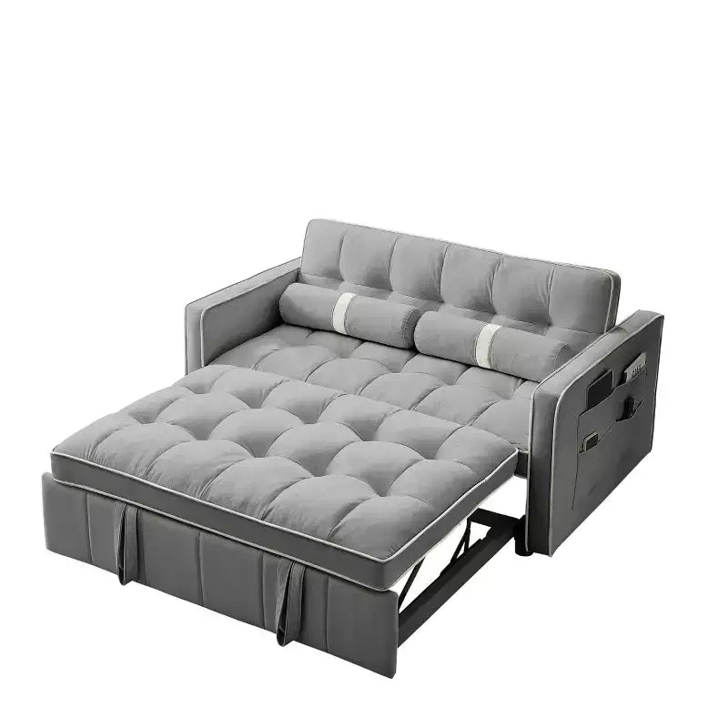 55.5 Inch Pull Out Sofa Bed, Velvet Loveseat Futon with Side Pockets, Modern Sleeper Couch for Small Spaces Living Room Bedroom