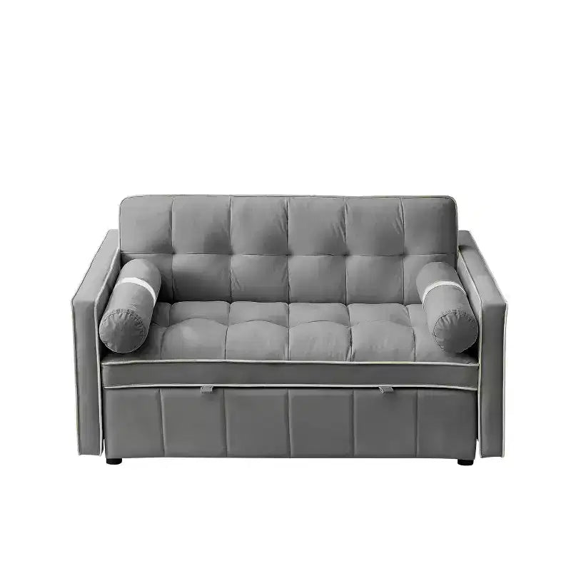 55.5 Inch Pull Out Sofa Bed, Velvet Loveseat Futon with Side Pockets, Modern Sleeper Couch for Small Spaces Living Room Bedroom