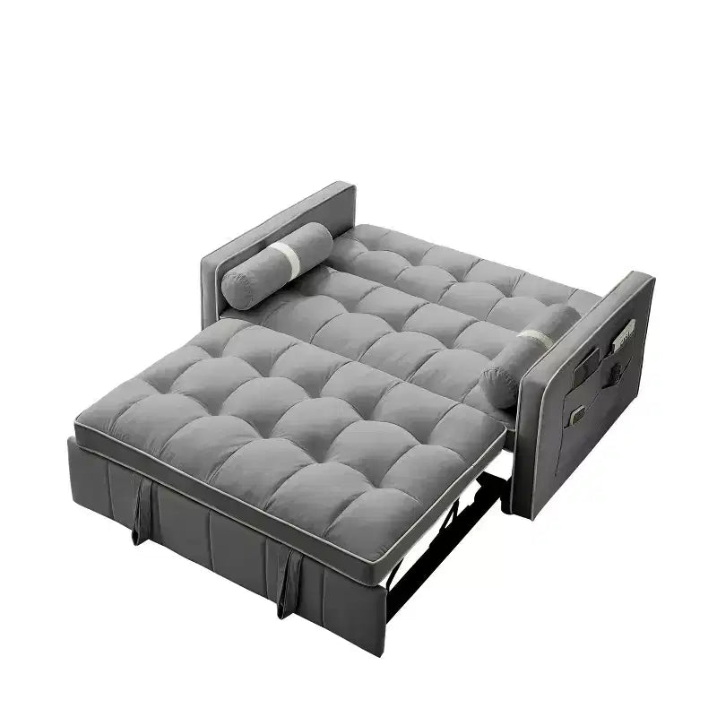 55.5 Inch Pull Out Sofa Bed, Velvet Loveseat Futon with Side Pockets, Modern Sleeper Couch for Small Spaces Living Room Bedroom