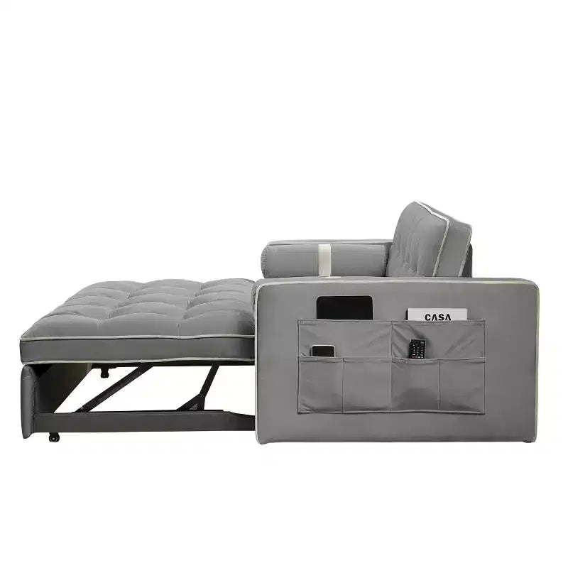 55.5 Inch Pull Out Sofa Bed, Velvet Loveseat Futon with Side Pockets, Modern Sleeper Couch for Small Spaces Living Room Bedroom