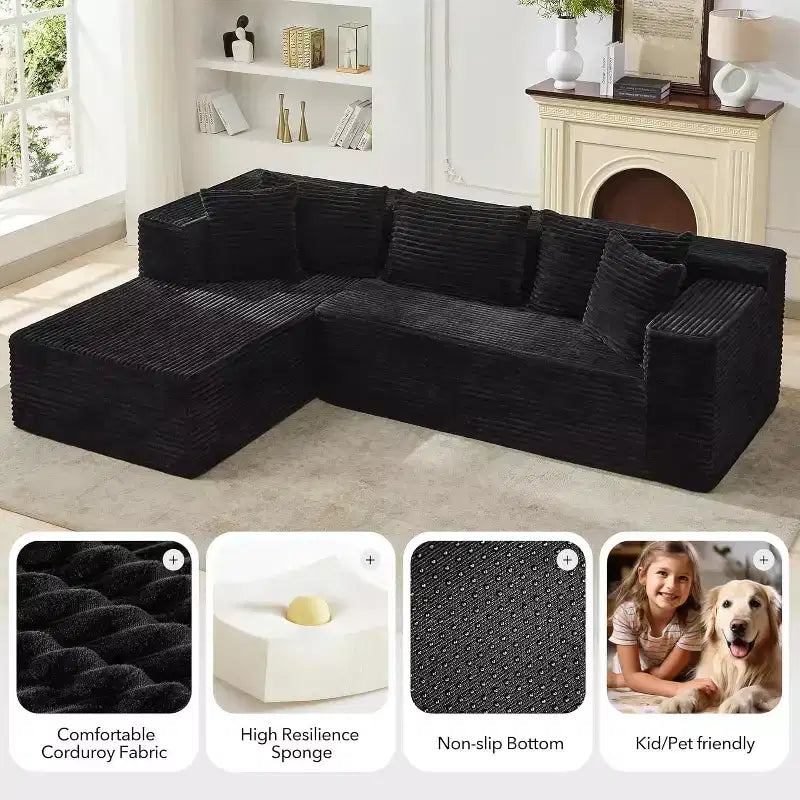 106-Inch L-Shaped Sectional Couch, Modern Modular Sofa with Chaise, Deep Seat Upholstered Furniture for Living Room