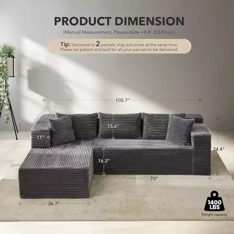106-Inch L-Shaped Sectional Couch, Modern Modular Sofa with Chaise, Deep Seat Upholstered Furniture for Living Room