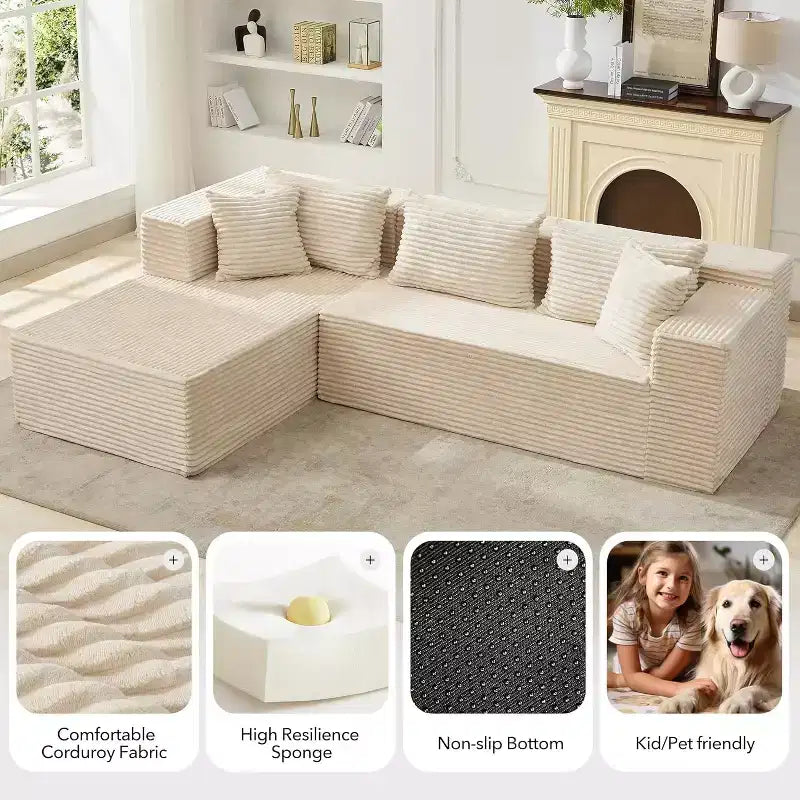106-Inch L-Shaped Sectional Couch, Modern Modular Sofa with Chaise, Deep Seat Upholstered Furniture for Living Room