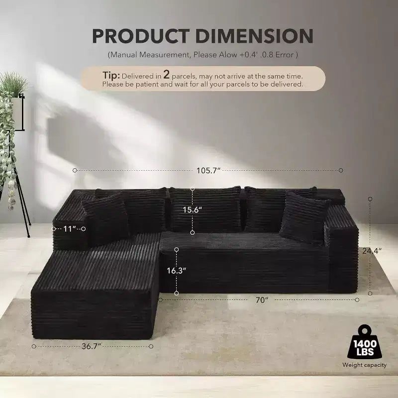 106-Inch L-Shaped Sectional Couch, Modern Modular Sofa with Chaise, Deep Seat Upholstered Furniture for Living Room