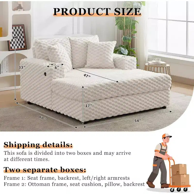 Oversized Chaise Lounge Chair, 60 Upholstered Chair with Throw Pillows and Armrests, Modern Sleeper Couch Sofa Bed for Living Room, Bedroom