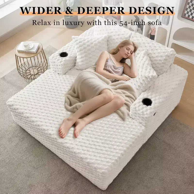 Oversized Chaise Lounge Chair, 60 Upholstered Chair with Throw Pillows and Armrests, Modern Sleeper Couch Sofa Bed for Living Room, Bedroom