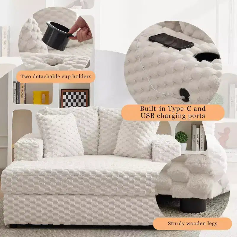 Oversized Chaise Lounge Chair, 60 Upholstered Chair with Throw Pillows and Armrests, Modern Sleeper Couch Sofa Bed for Living Room, Bedroom