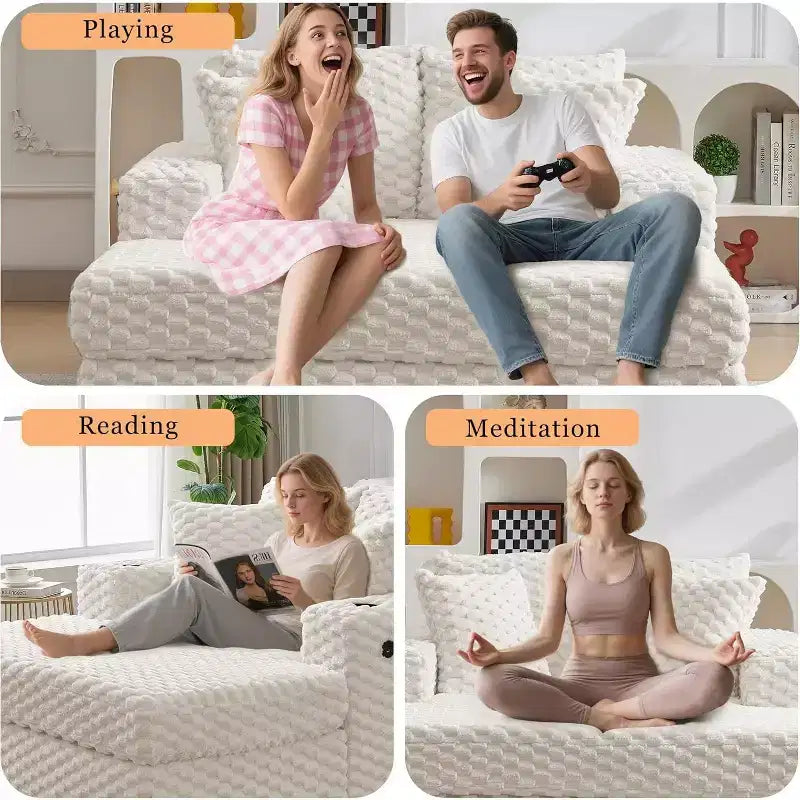 Oversized Chaise Lounge Chair, 60 Upholstered Chair with Throw Pillows and Armrests, Modern Sleeper Couch Sofa Bed for Living Room, Bedroom