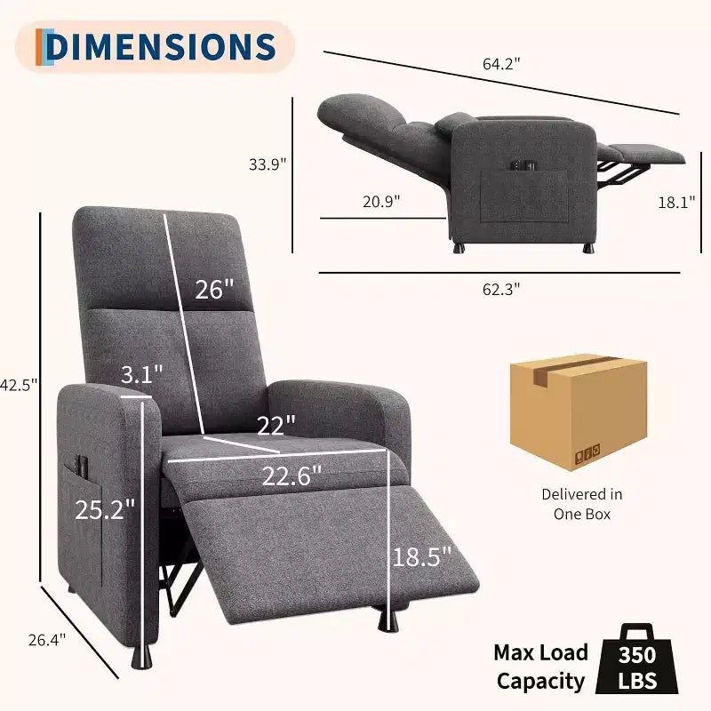 Acekool Power Recliner Chair for Adults, Electric Adjustable Ergonomic Single Sofa, Overstuffed Rocker with Side Pockets and USB Charging Port