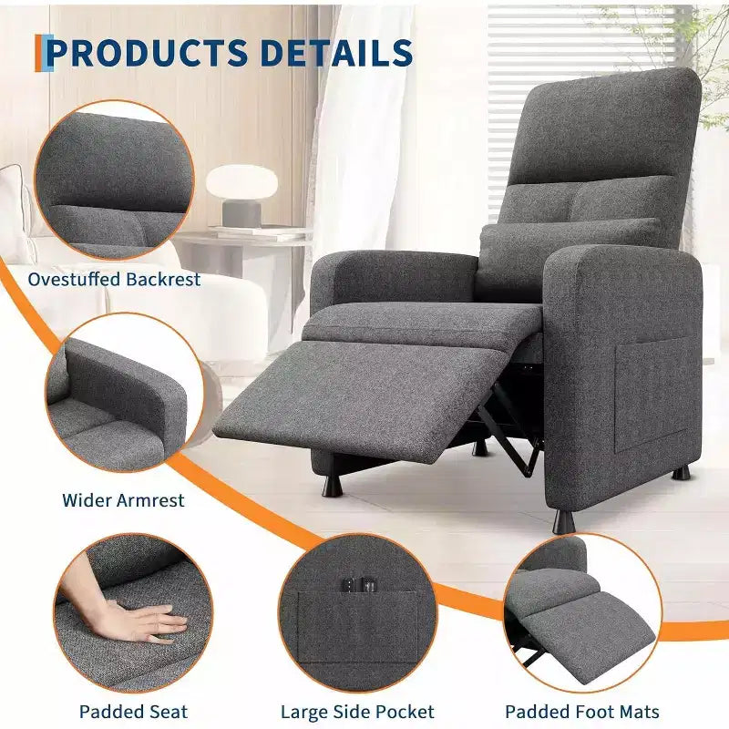 Acekool Power Recliner Chair for Adults, Electric Adjustable Ergonomic Single Sofa, Overstuffed Rocker with Side Pockets and USB Charging Port