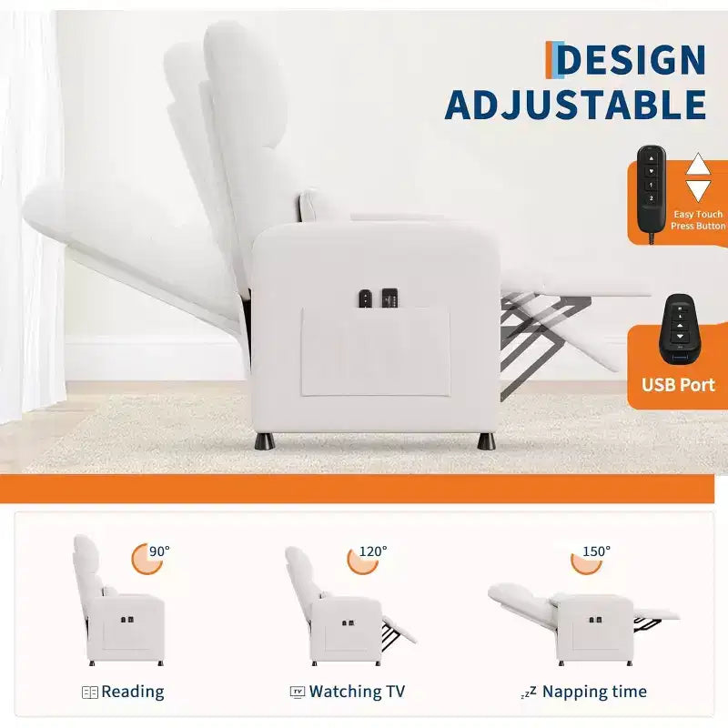 Acekool Power Recliner Chair for Adults, Electric Adjustable Ergonomic Single Sofa, Overstuffed Rocker with Side Pockets and USB Charging Port