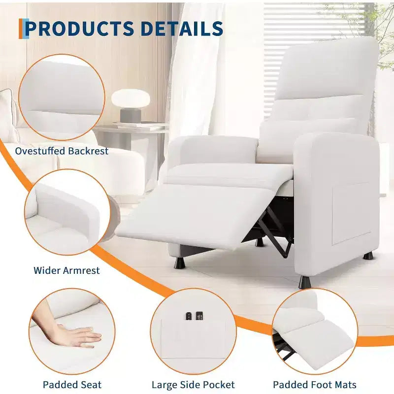 Acekool Power Recliner Chair for Adults, Electric Adjustable Ergonomic Single Sofa, Overstuffed Rocker with Side Pockets and USB Charging Port