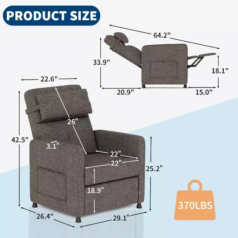 Acekool Power Recliner Chair for Adults, Electric Adjustable Ergonomic Single Sofa, Overstuffed Rocker with Side Pockets and USB Charging Port