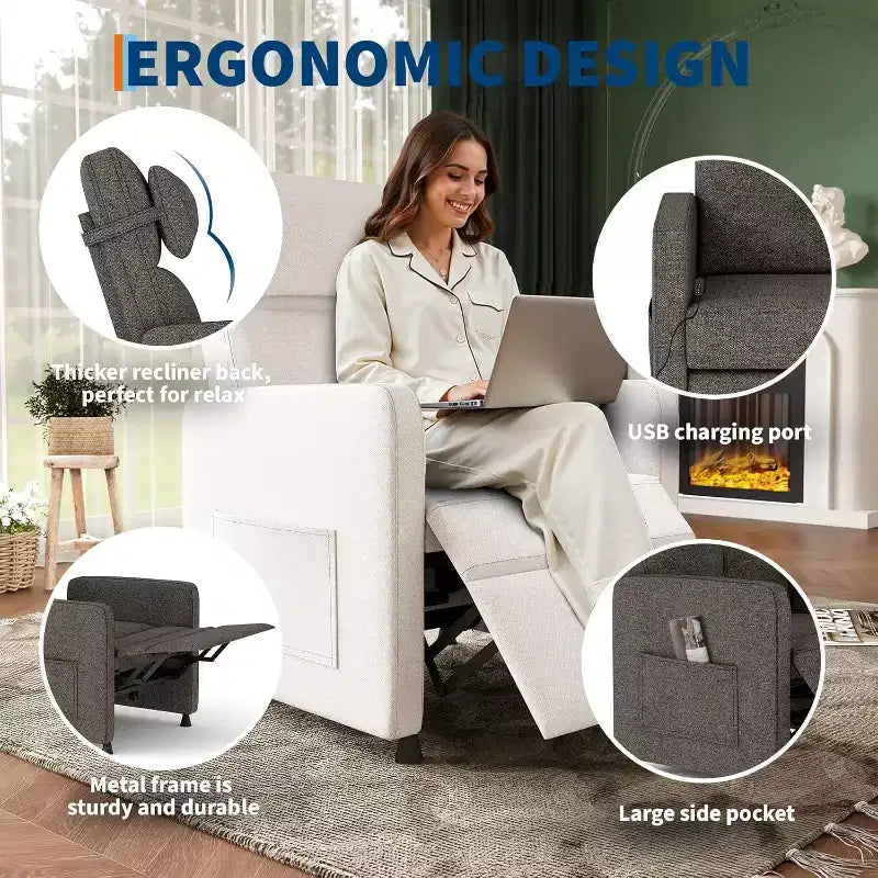 Acekool Power Recliner Chair for Adults, Electric Adjustable Ergonomic Single Sofa, Overstuffed Rocker with Side Pockets and USB Charging Port