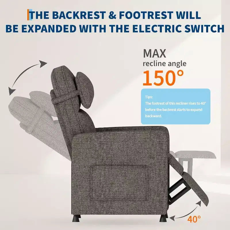 Acekool Power Recliner Chair for Adults, Electric Adjustable Ergonomic Single Sofa, Overstuffed Rocker with Side Pockets and USB Charging Port