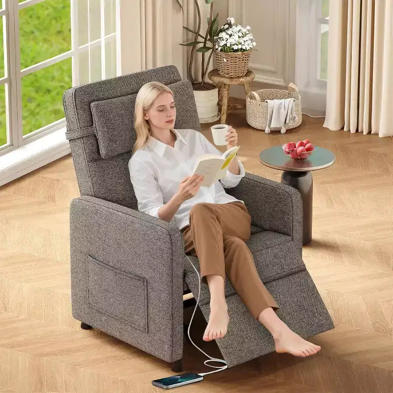 Acekool Power Recliner Chair for Adults, Electric Adjustable Ergonomic Single Sofa, Overstuffed Rocker with Side Pockets and USB Charging Port