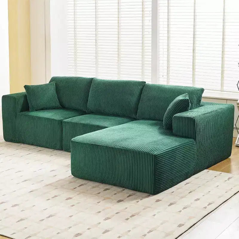 Acekool L Shape Sectional Couch, 108 Cloud Modular Sofa, Corduroy, Deep Seat, No Assembly, for Living Room, Emerald Green, Right-Facing