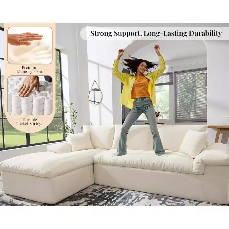 AMERLIFE 108 L-Shaped Boneless Sectional Sofa, Modern Oversized Cloud Couch for Living Room, No Assembly