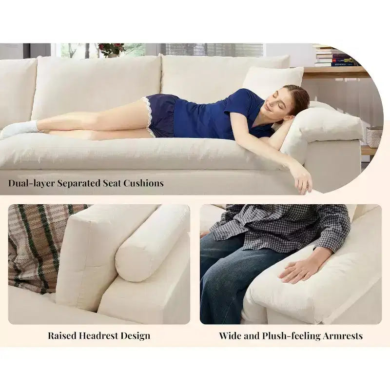 AMERLIFE 108 L-Shaped Boneless Sectional Sofa, Modern Oversized Cloud Couch for Living Room, No Assembly