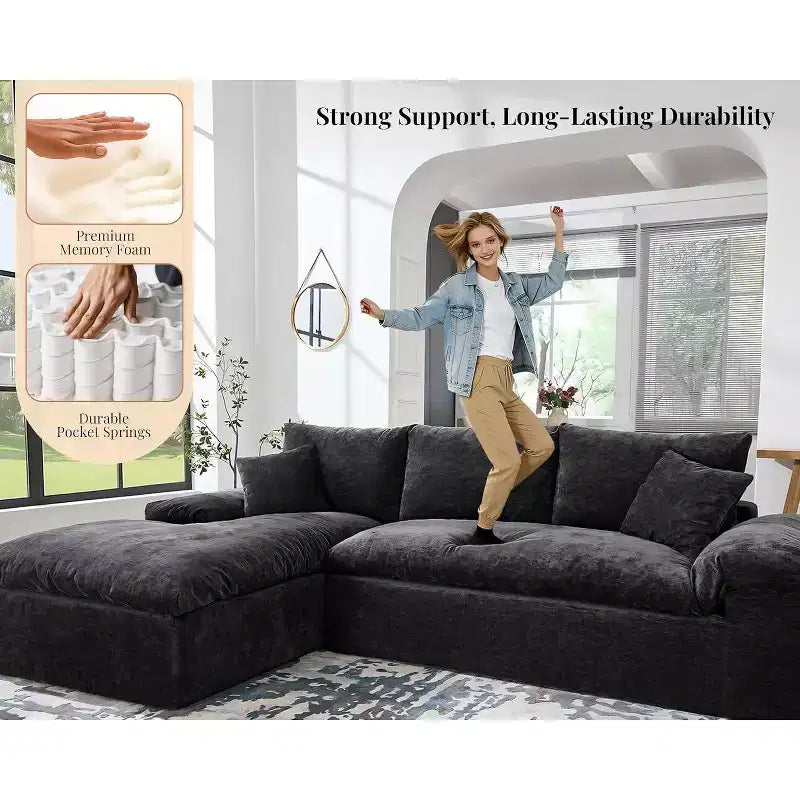 AMERLIFE 108 L-Shaped Boneless Sectional Sofa, Modern Oversized Cloud Couch for Living Room, No Assembly