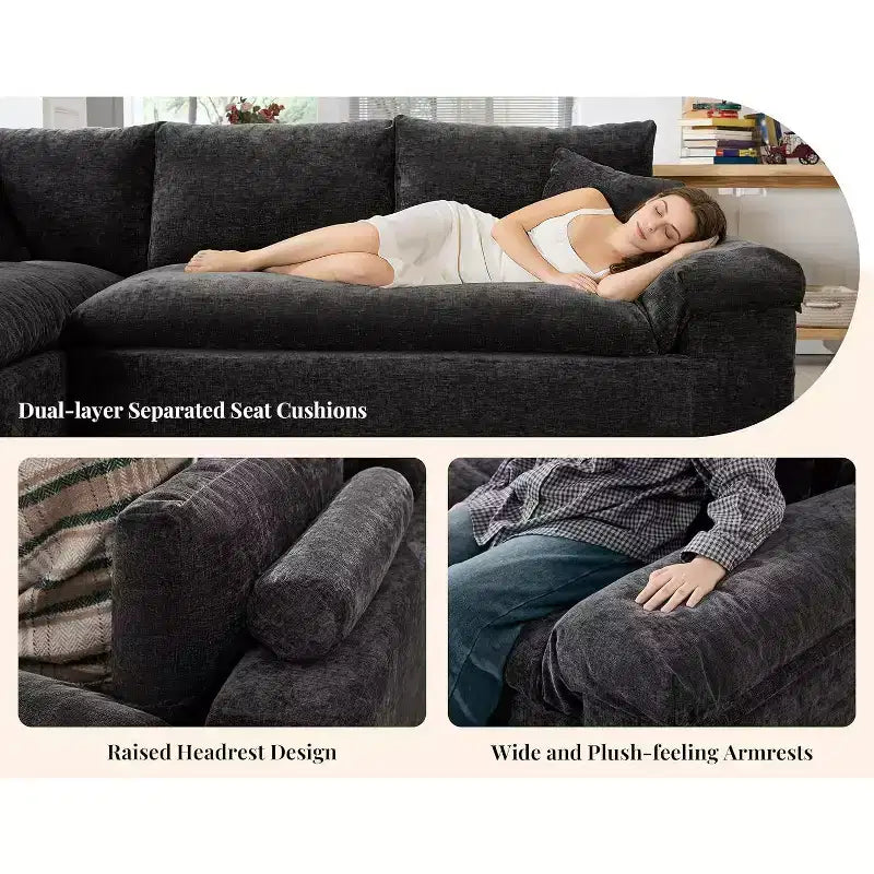 AMERLIFE 108 L-Shaped Boneless Sectional Sofa, Modern Oversized Cloud Couch for Living Room, No Assembly