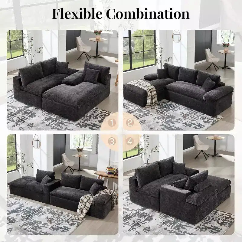 AMERLIFE 108 L-Shaped Boneless Sectional Sofa, Modern Oversized Cloud Couch for Living Room, No Assembly