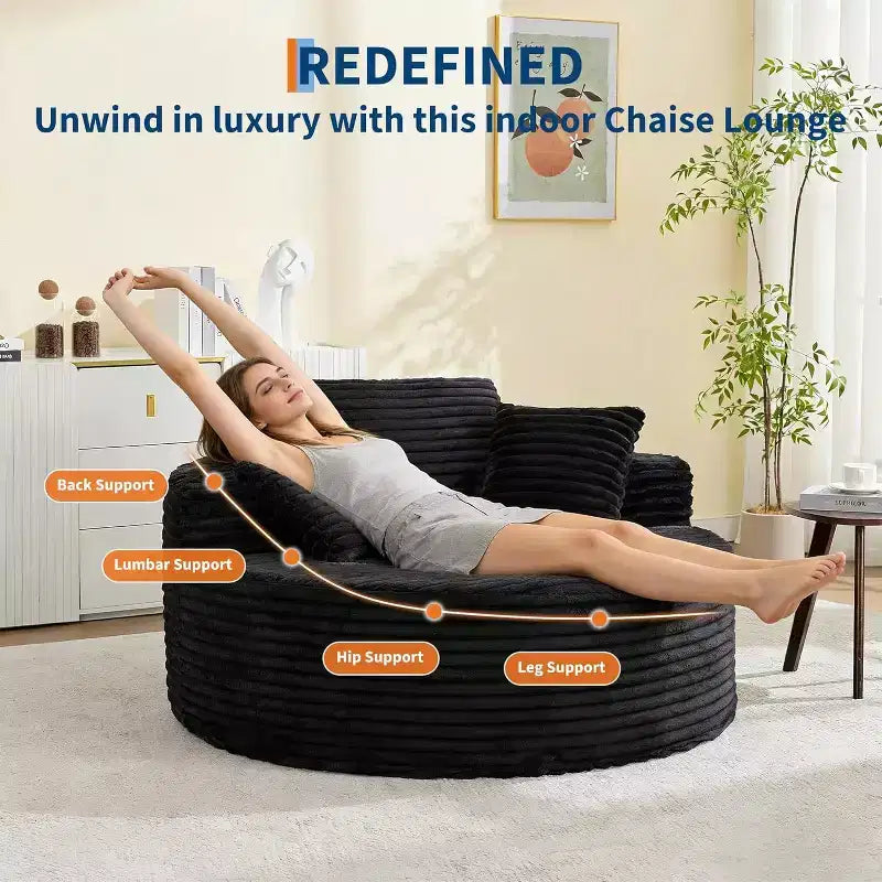 Round Chaise Lounge Chair, Indoor Oversized 55  55 Inch Modern Corduroy Boneless Cloud Couch Single Sofa with 4 Pillows Deep Seat for Home Office