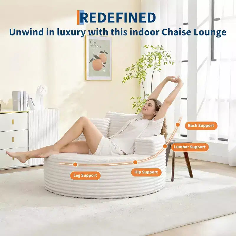 Round Chaise Lounge Chair, Indoor Oversized 55  55 Inch Modern Corduroy Boneless Cloud Couch Single Sofa with 4 Pillows Deep Seat for Home Office