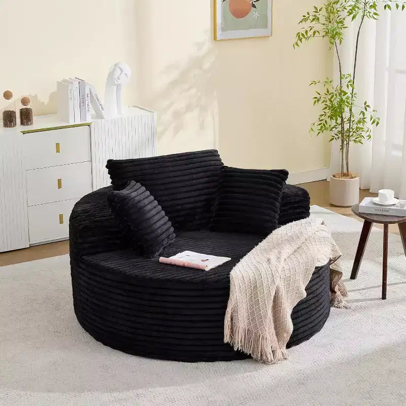 Sillón tipo Chaise Redondo, Sofá Nube Moderno Sin Estructura de Pana de 55 x 55 Pulgadas de Tamaño Extra Grande para Interiores, Sofá Individual con 4 Almohadas y Asiento Profundo para Hogar u Oficina