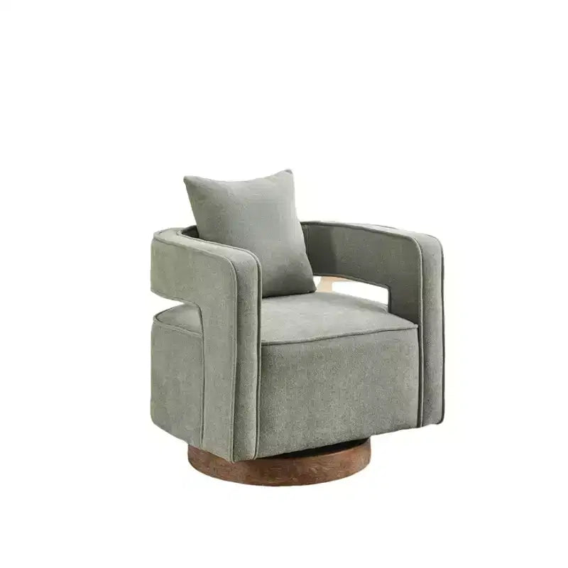 Modern Fabric Accent Sofas, 360-Degree Turning Arm Chair with Wooden Base & 1 Throw Pillow, for Living Room, Bedroom, Nursery, Office, Hotel