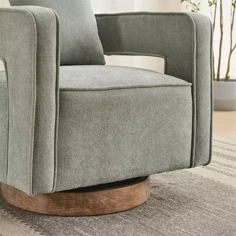 Modern Fabric Accent Sofas, 360-Degree Turning Arm Chair with Wooden Base & 1 Throw Pillow, for Living Room, Bedroom, Nursery, Office, Hotel