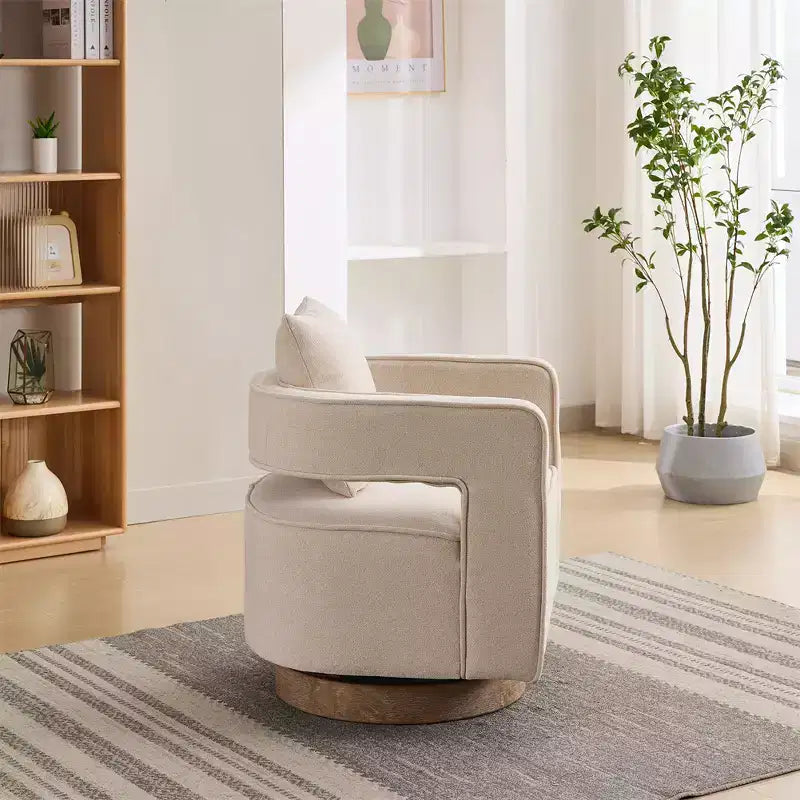 Modern Fabric Accent Sofas, 360-Degree Turning Arm Chair with Wooden Base & 1 Throw Pillow, for Living Room, Bedroom, Nursery, Office, Hotel