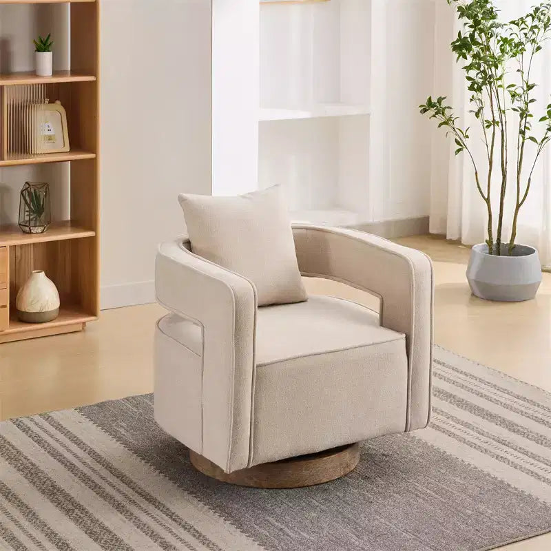 Modern Fabric Accent Sofas, 360-Degree Turning Arm Chair with Wooden Base & 1 Throw Pillow, for Living Room, Bedroom, Nursery, Office, Hotel
