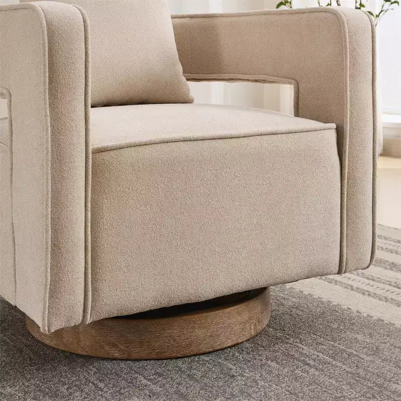 Modern Fabric Accent Sofas, 360-Degree Turning Arm Chair with Wooden Base & 1 Throw Pillow, for Living Room, Bedroom, Nursery, Office, Hotel
