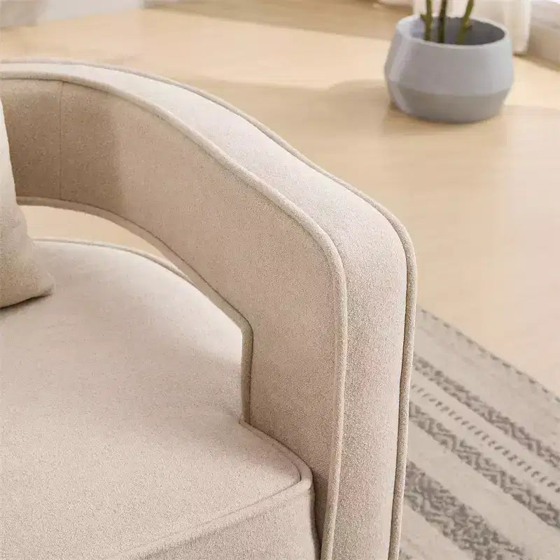 Modern Fabric Accent Sofas, 360-Degree Turning Arm Chair with Wooden Base & 1 Throw Pillow, for Living Room, Bedroom, Nursery, Office, Hotel