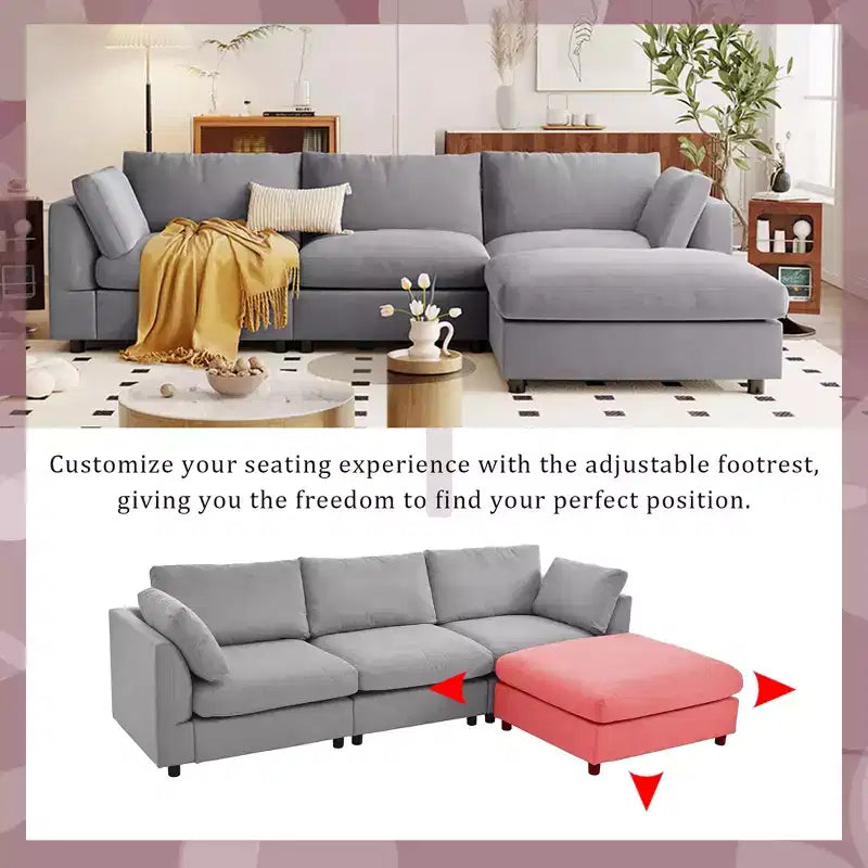 Convertible l Shaped Sectional Sofa with Footstool, 3-4 Seat Upholstered Sofa for Living Room Apartment